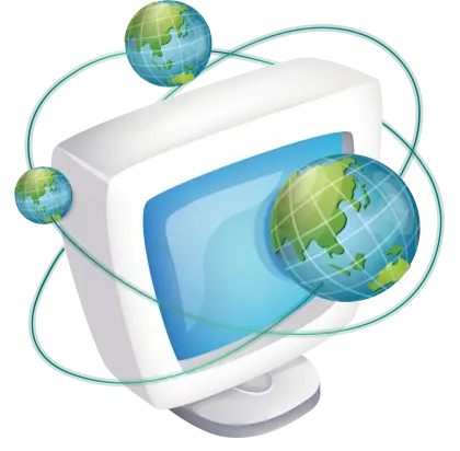 Computer Connected to Globes Illustration