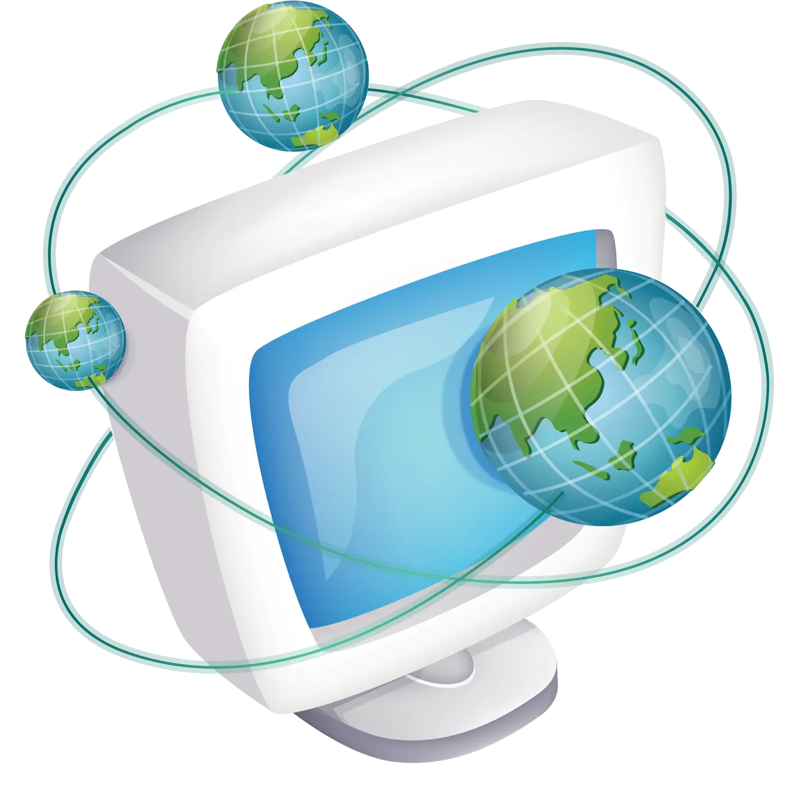 Computer Connected to Globes Illustration