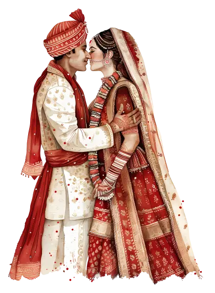 Traditional Wedding Couple in Red and White Attire