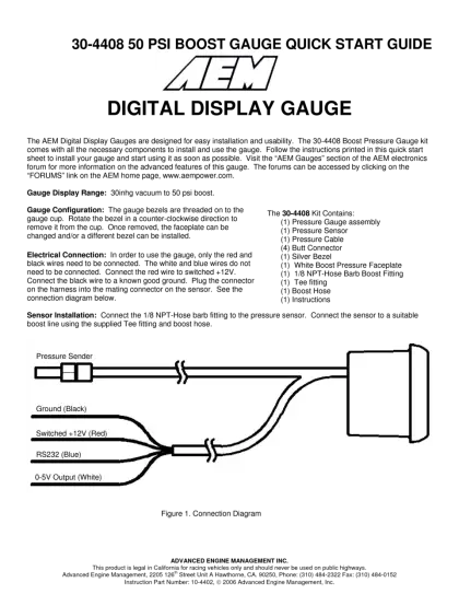 Digital Display Boost Gauge Quick Start Guide