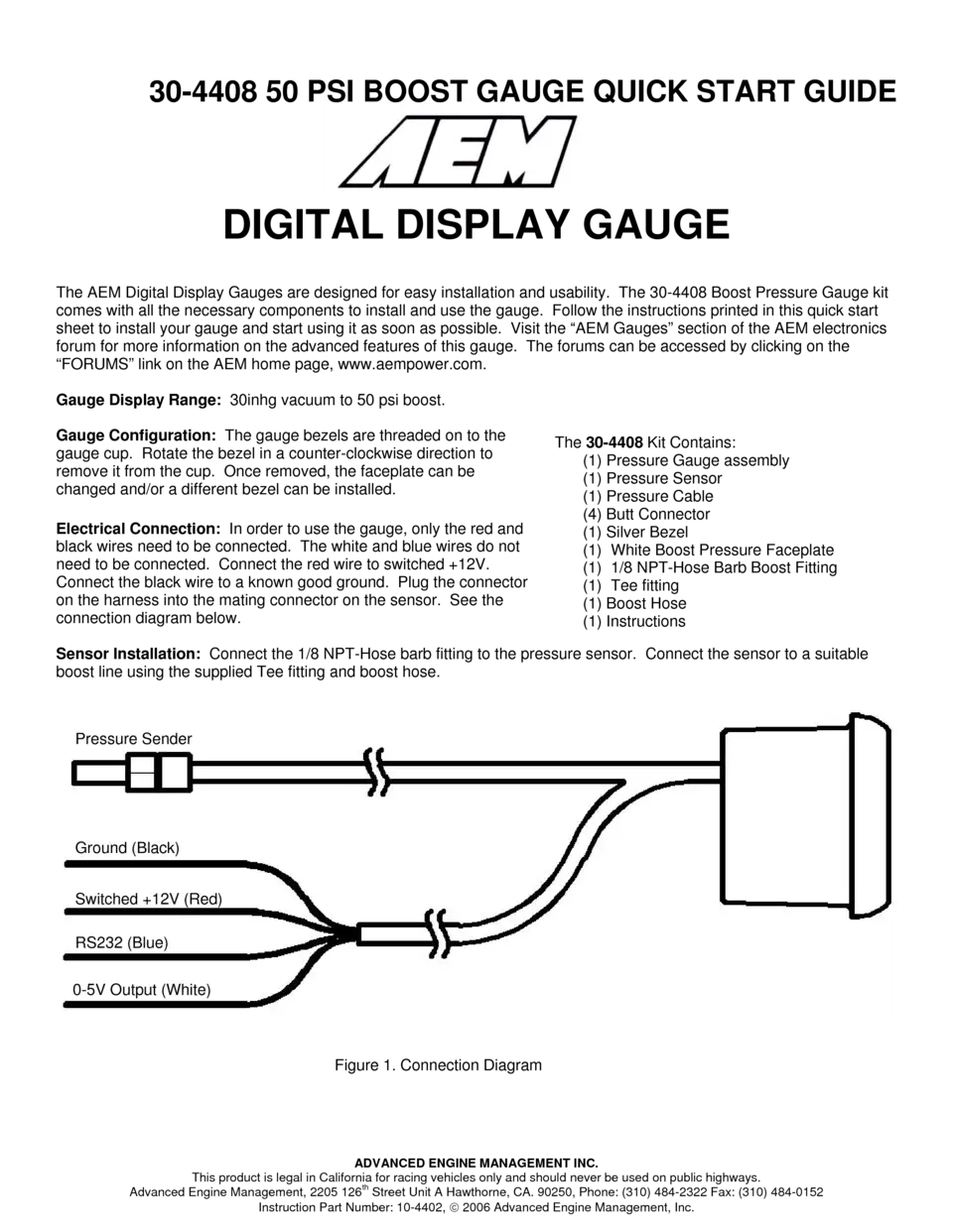 Digital Display Boost Gauge Quick Start Guide