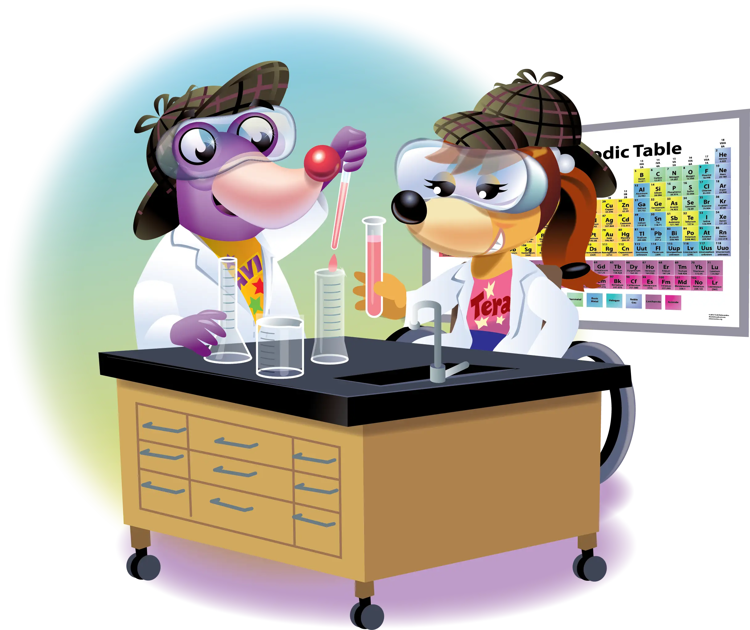 Cartoon Animals Conducting Science Experiment