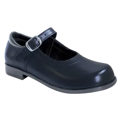Black Leather Shoe with Strapped Design