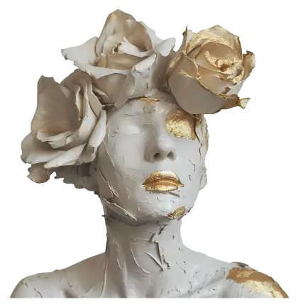 Artistic Sculpture with Flower-Adorned Head