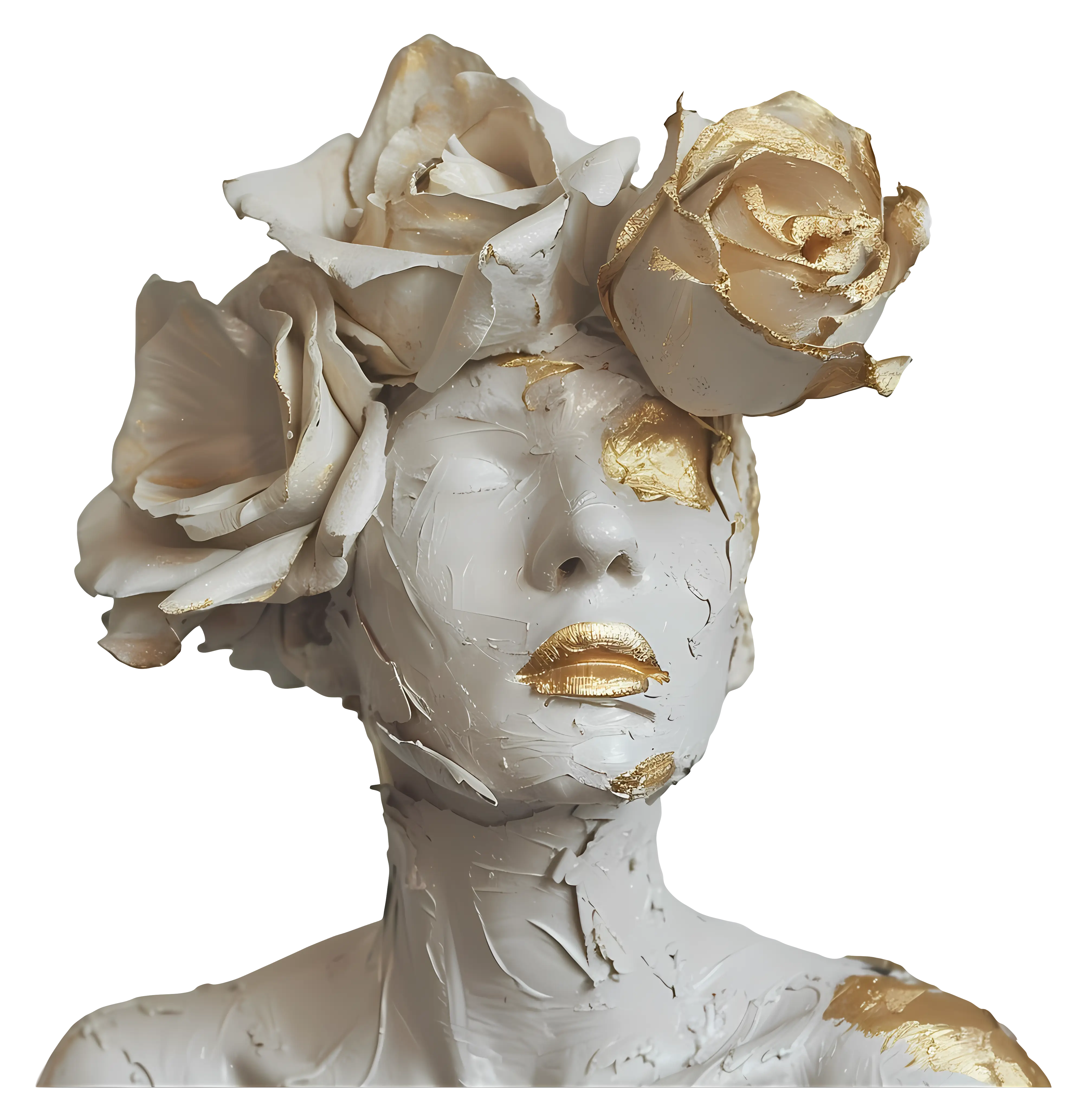 Artistic Sculpture with Flower-Adorned Head