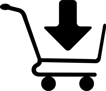 Black Shopping Cart Icon with Arrow