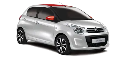 White Compact Hatchback Car with Red Roof