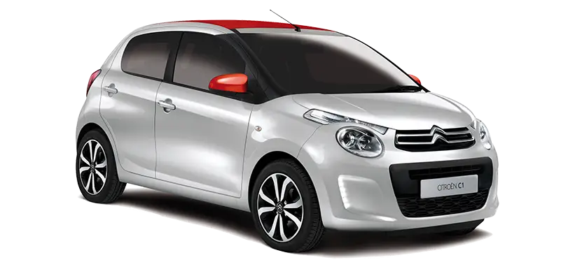 White Compact Hatchback Car with Red Roof