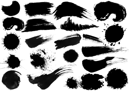 Various Black Ink and Brush Strokes Illustration