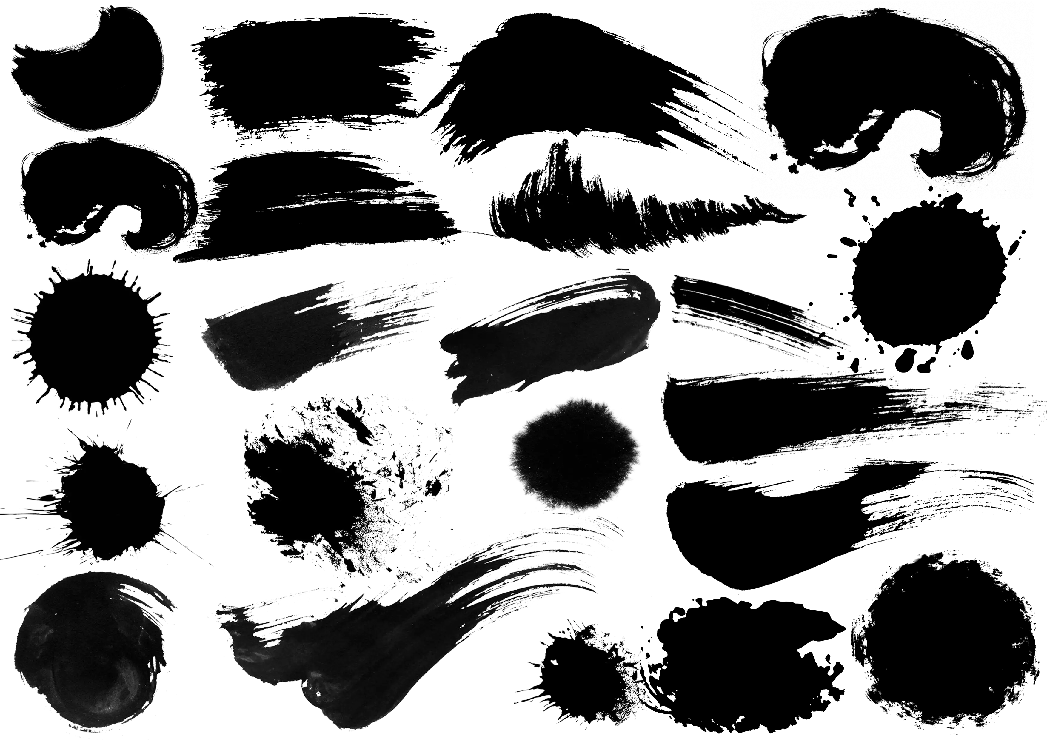 Various Black Ink and Brush Strokes Illustration
