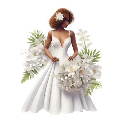Bride in White Dress with Flowers