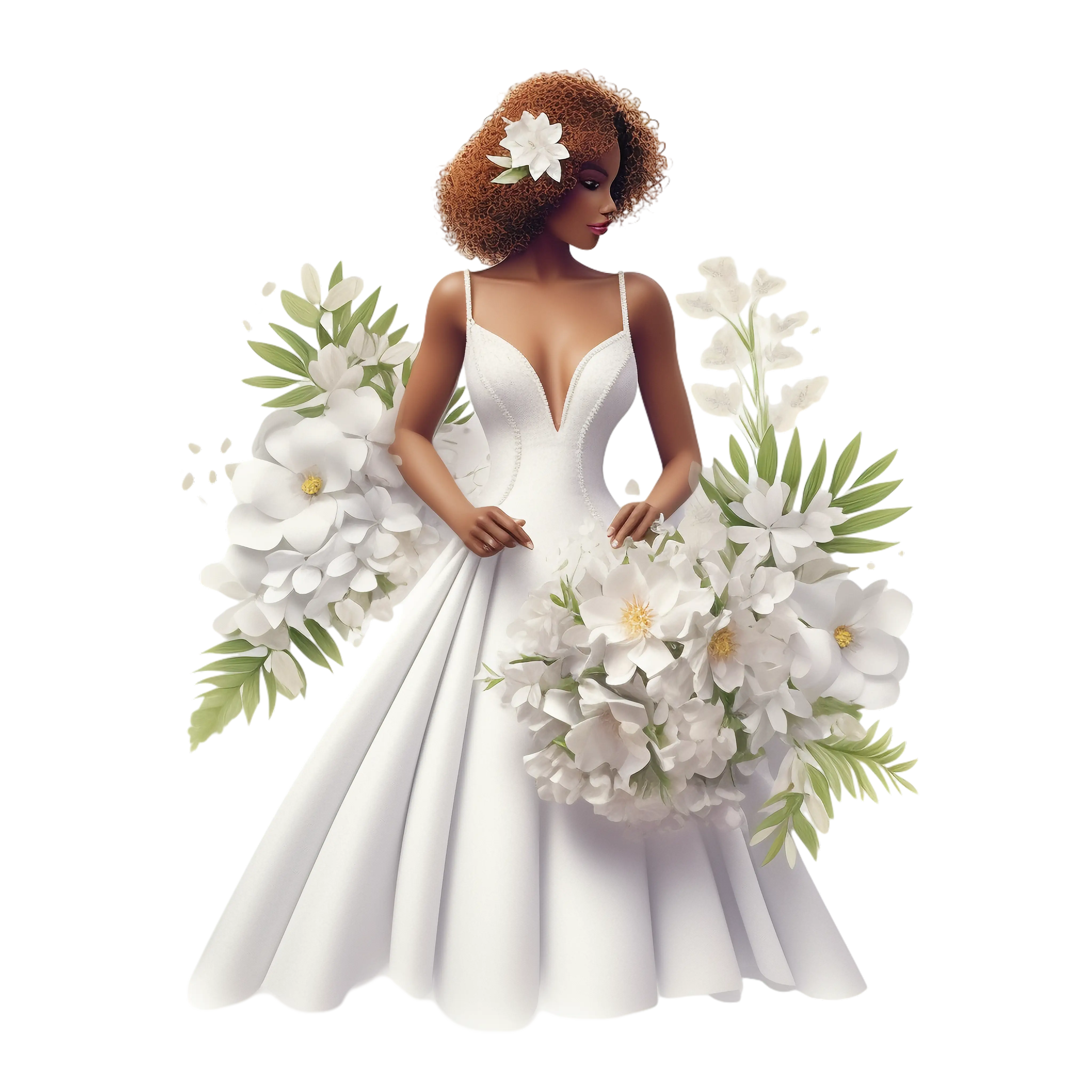 Bride in White Dress with Flowers