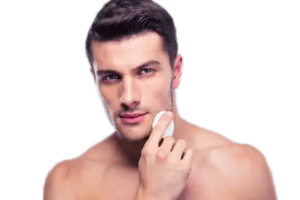 Man Cleaning Face with Sponge