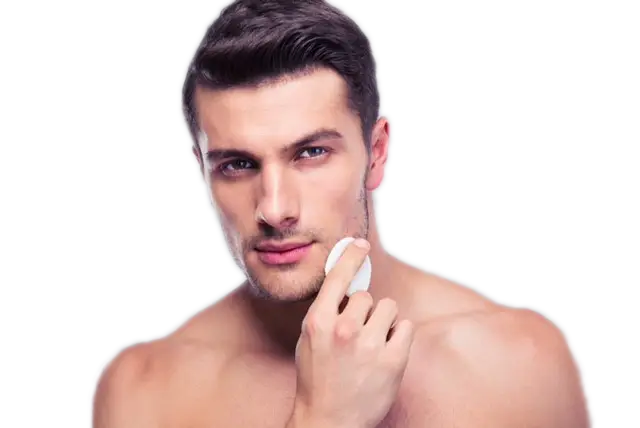 Man Cleaning Face with Sponge
