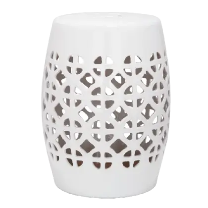 White Ceramic Stool with Decorative Design