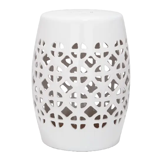 White Ceramic Stool with Decorative Design