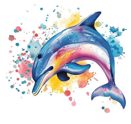 Watercolor-Style Colorful Dolphin Artwork