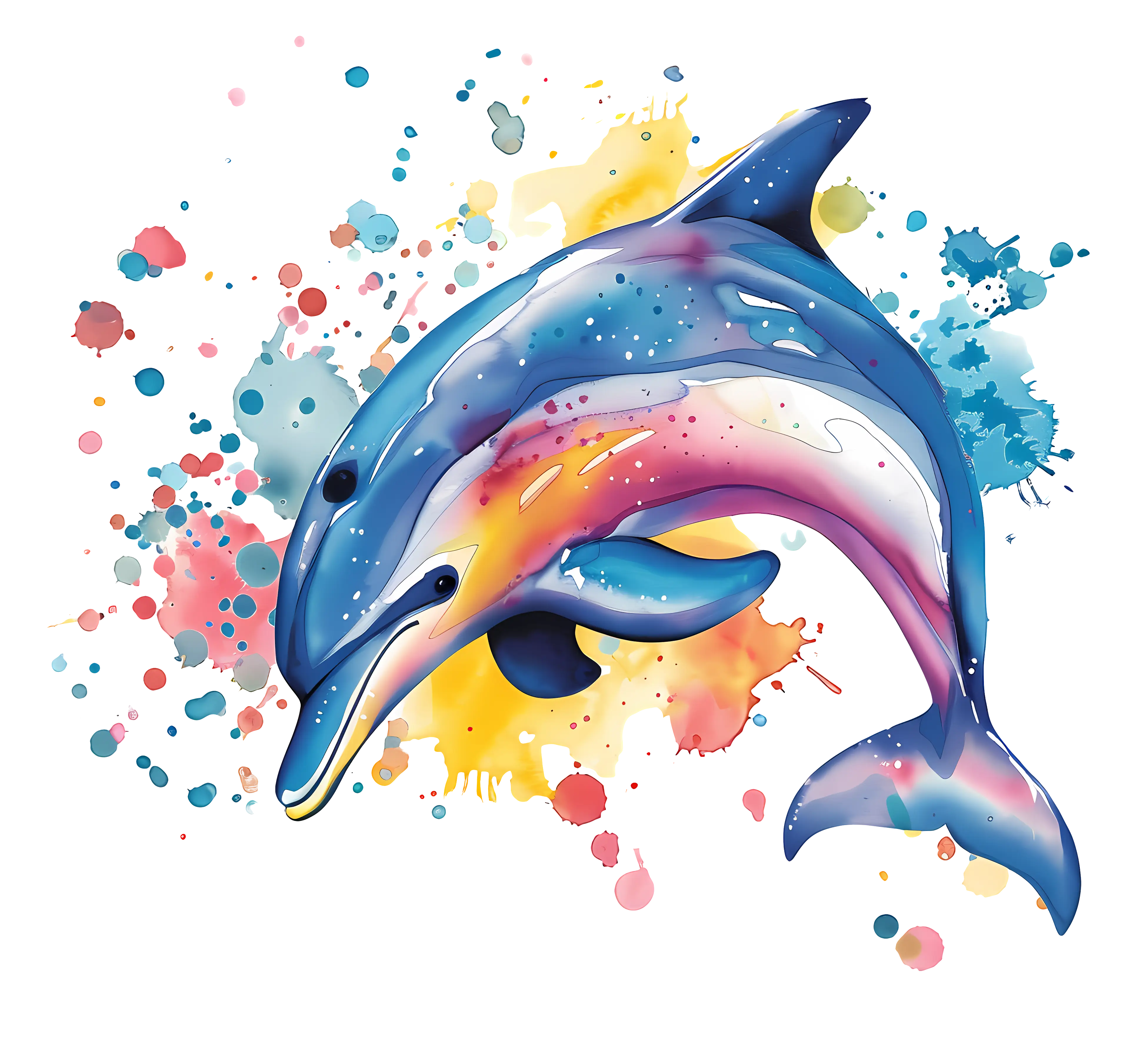 Watercolor-Style Colorful Dolphin Artwork