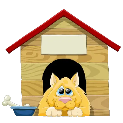 Cartoon Dog in Wooden House