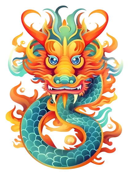 Vibrant Chinese Dragon Head Illustration