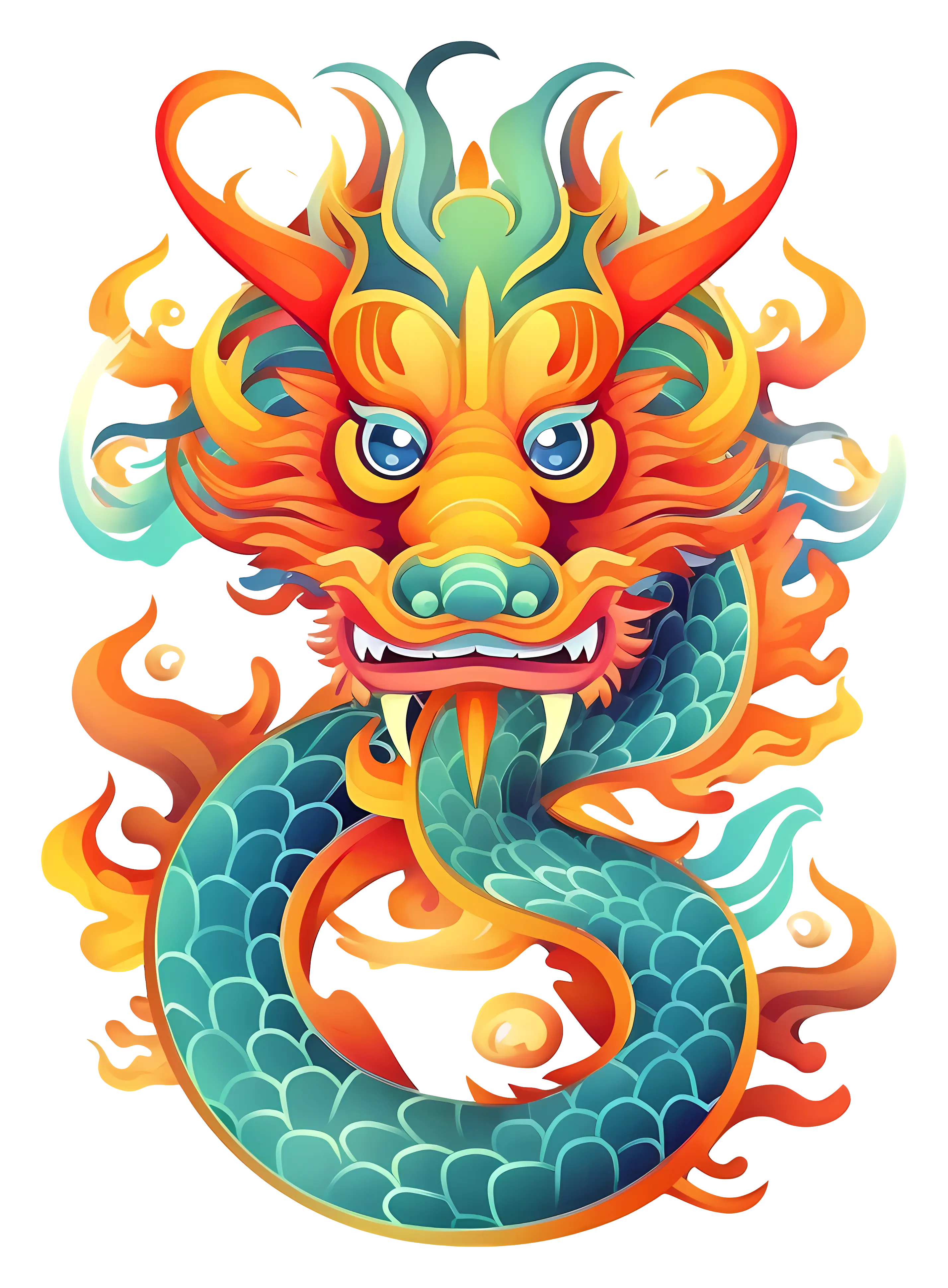 Vibrant Chinese Dragon Head Illustration