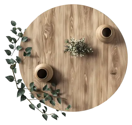 Wooden Table with Vases and Plants