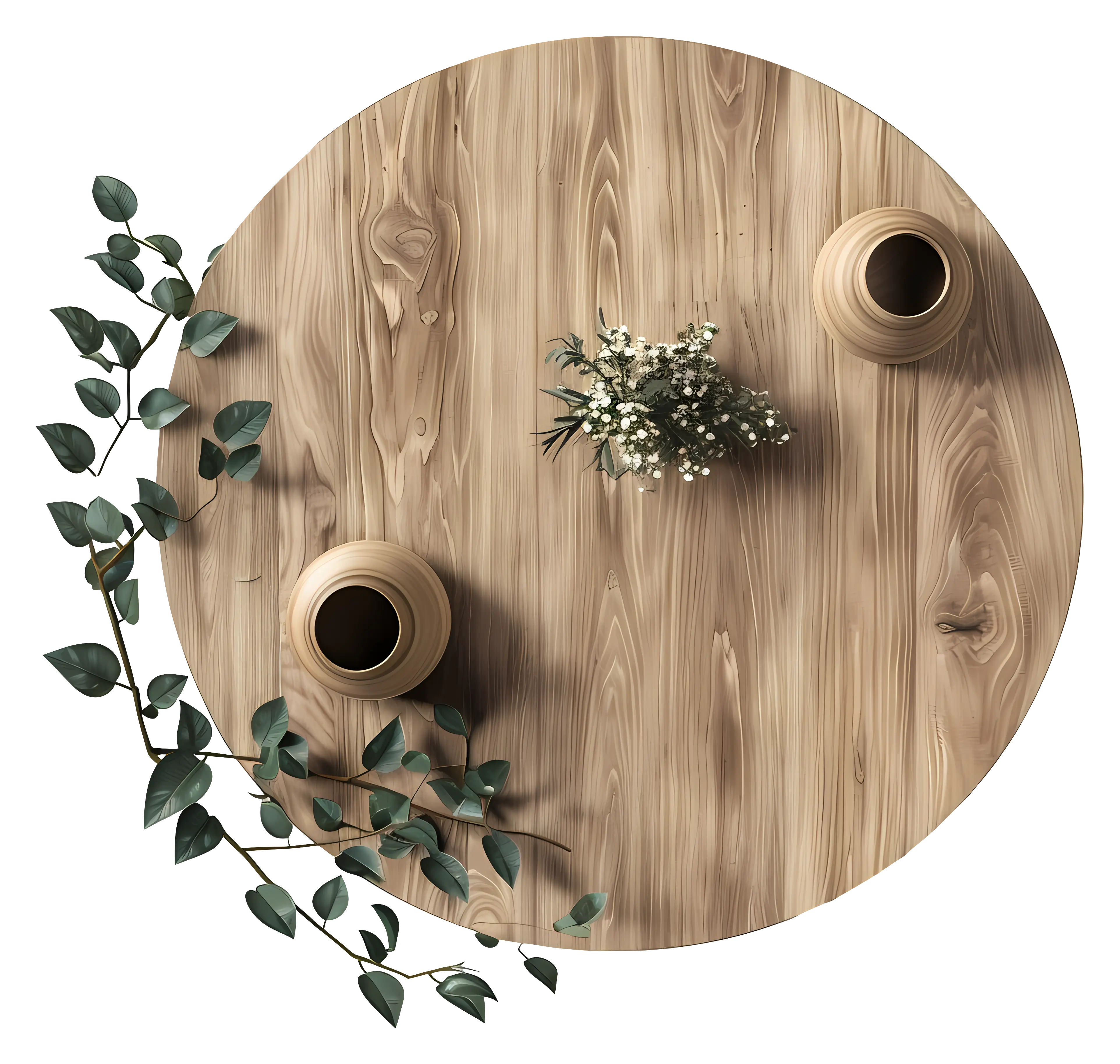 Wooden Table with Vases and Plants