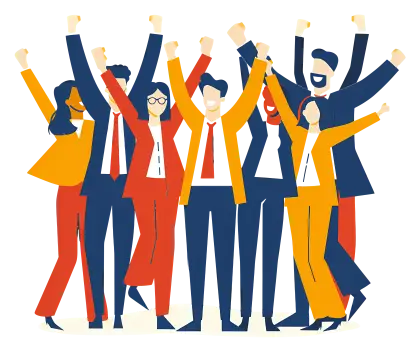 Celebrating Team in Business Attire