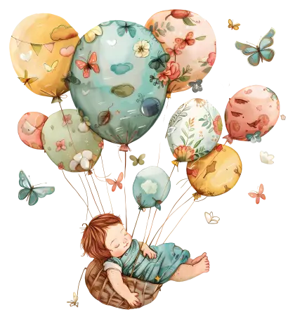 Baby Floating with Balloons