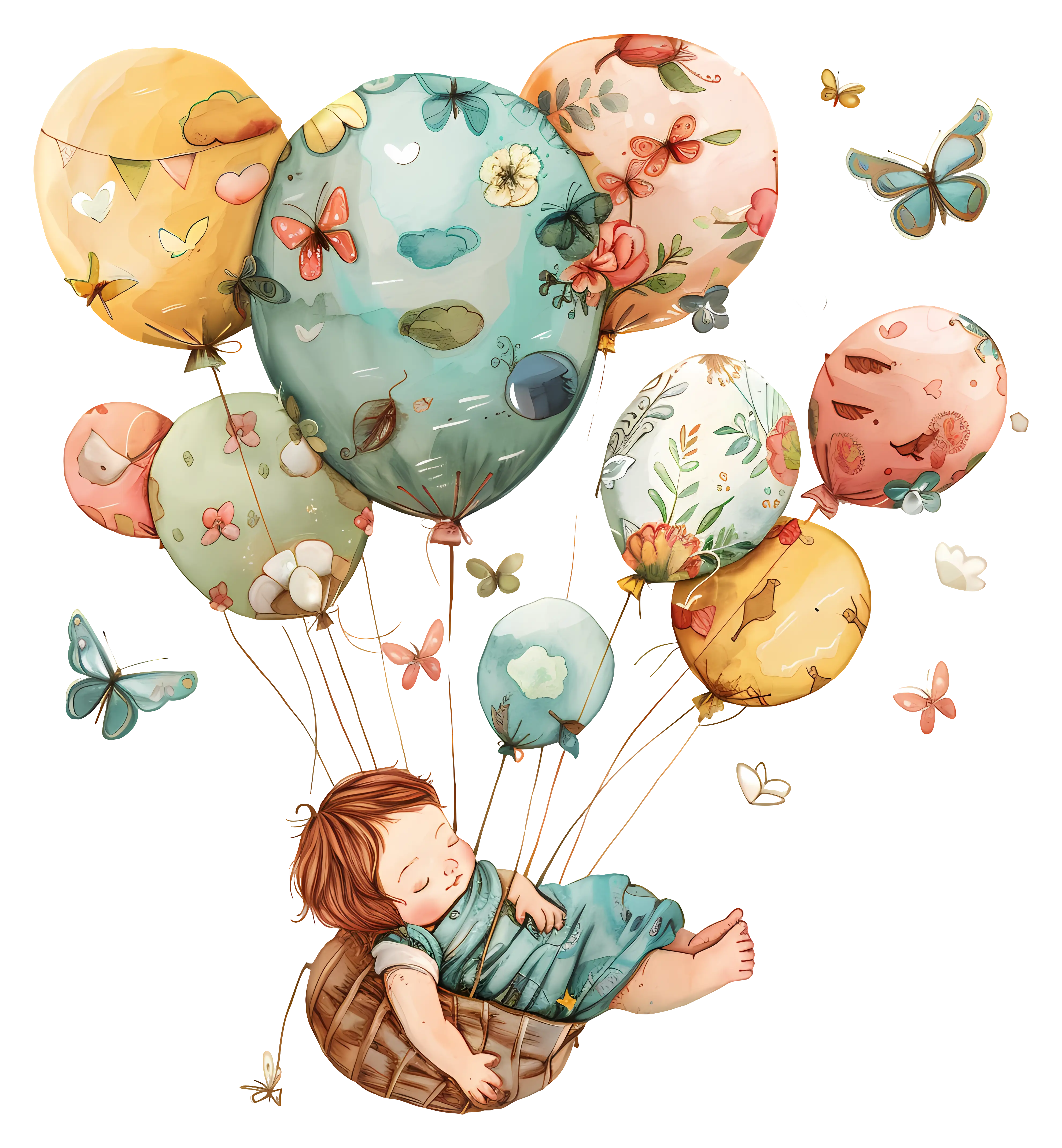 Baby Floating with Balloons
