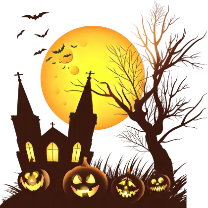 Full Moon Halloween Scene with Pumpkins