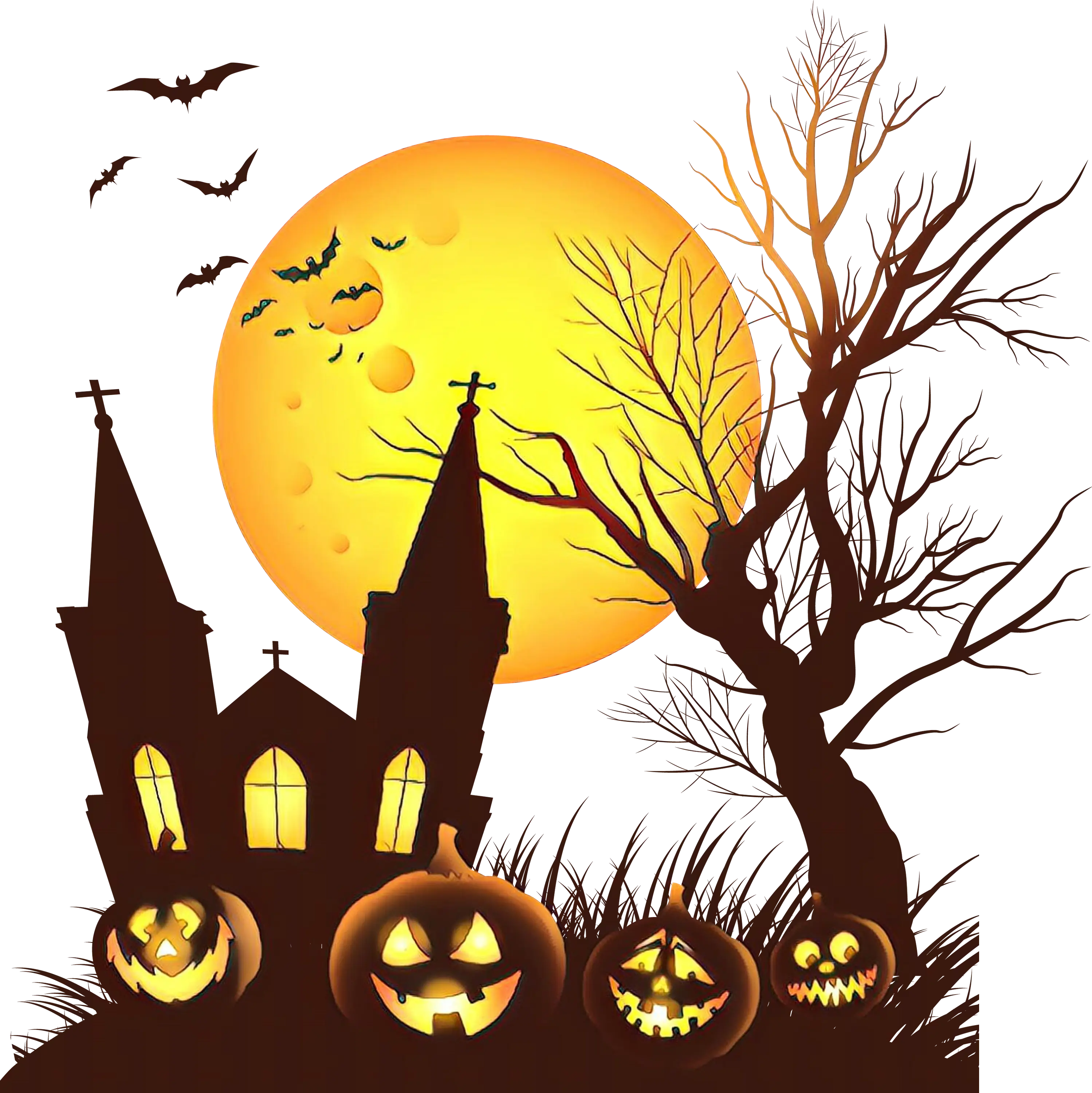 Full Moon Halloween Scene with Pumpkins