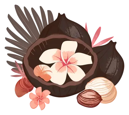Coconut Shell with Flowers