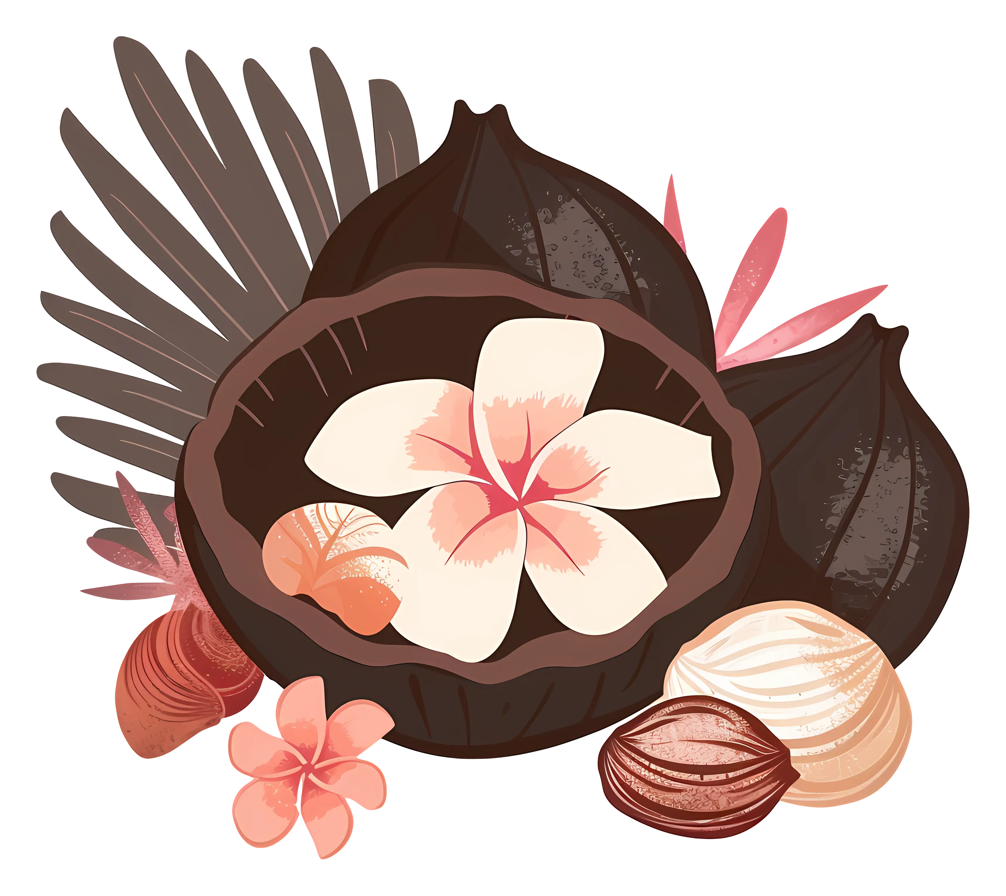Coconut Shell with Flowers