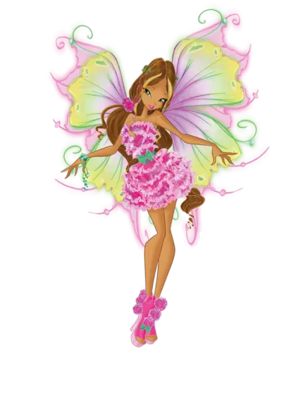 Cartoon Fairy with Pink Floral Dress and Wings