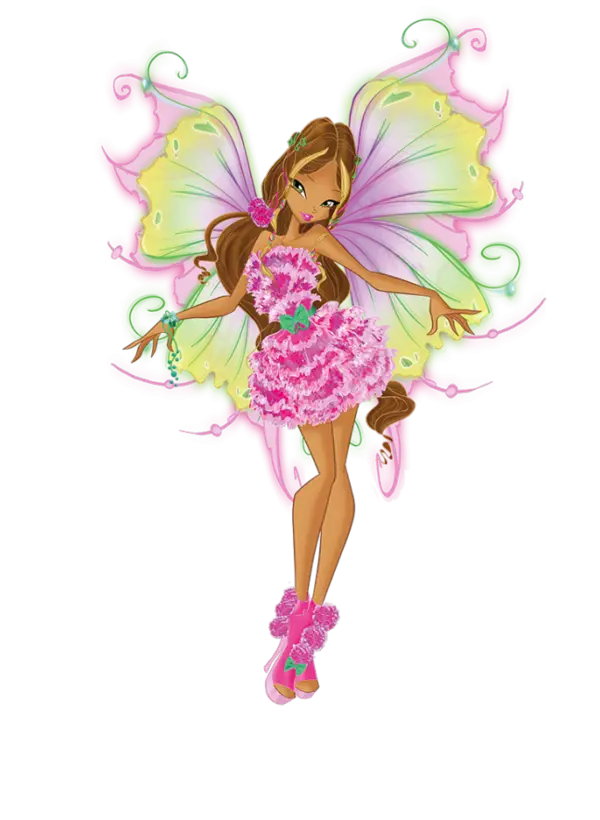 Cartoon Fairy with Pink Floral Dress and Wings