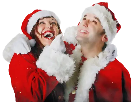 Laughing Couple in Santa Outfits