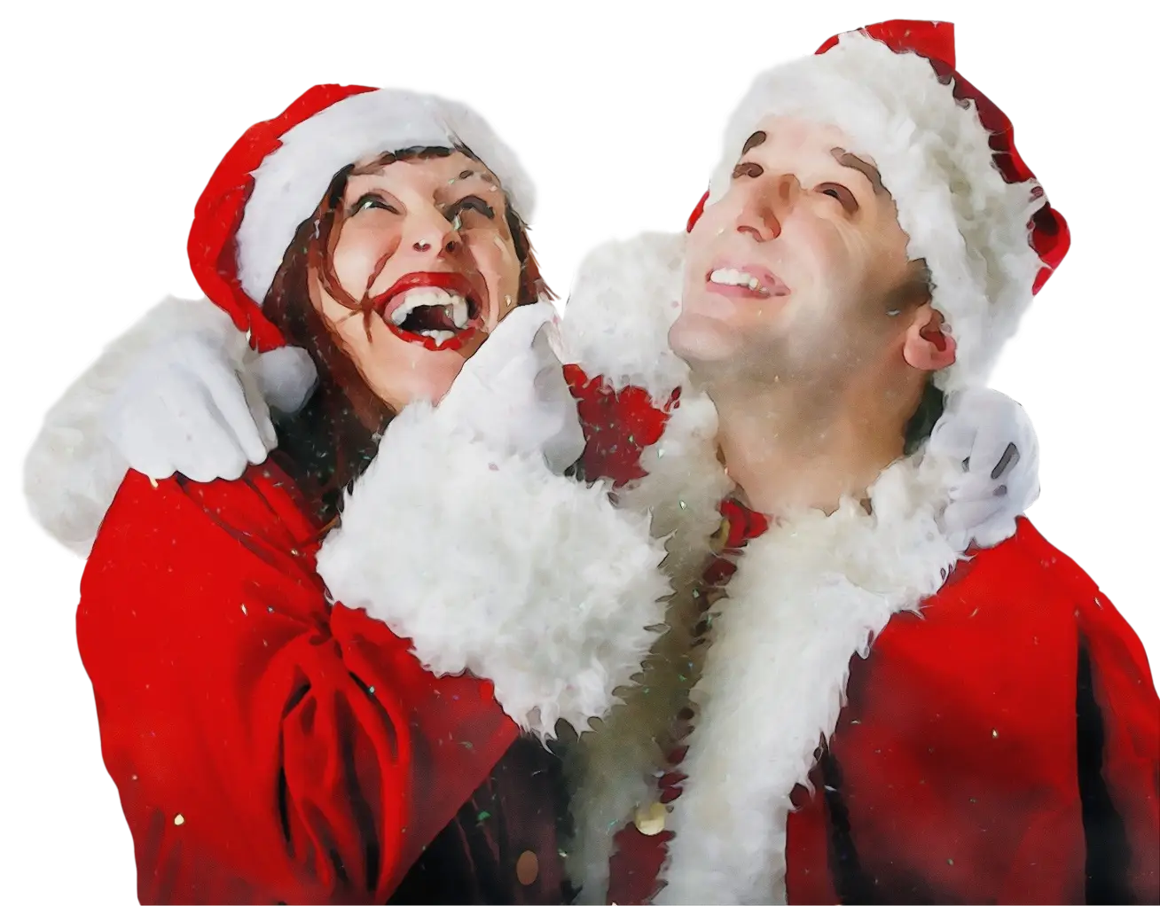 Laughing Couple in Santa Outfits