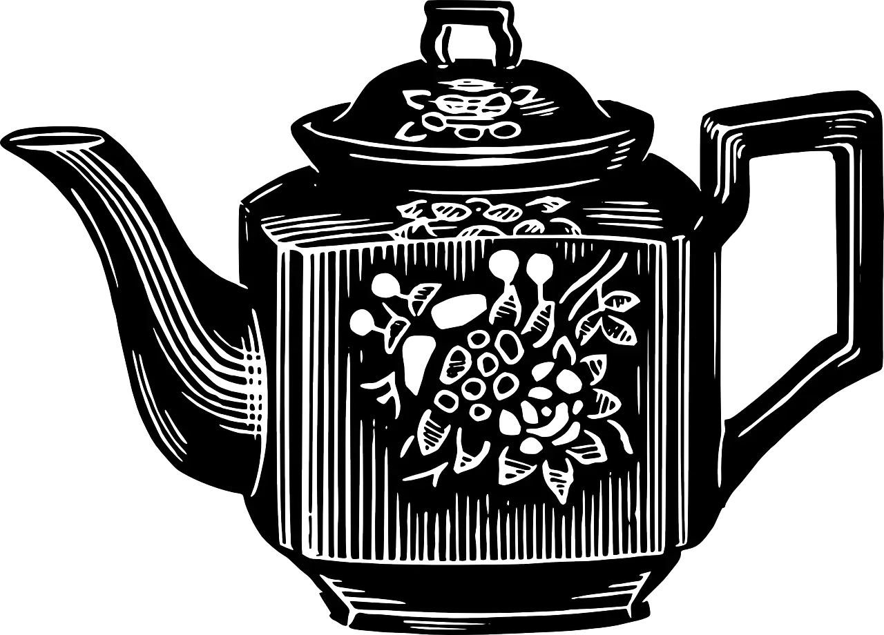 Black Teapot with Vintage Floral Design