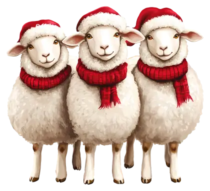 Sheep in Santa Hats for Christmas