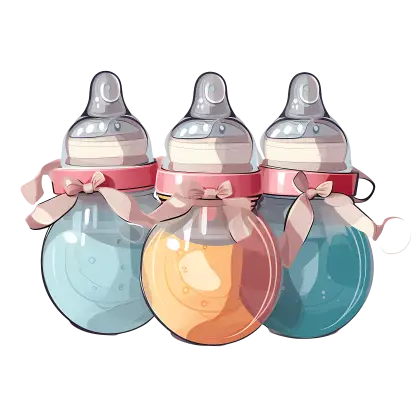 Colorful Cartoon Baby Bottles with Ribbons