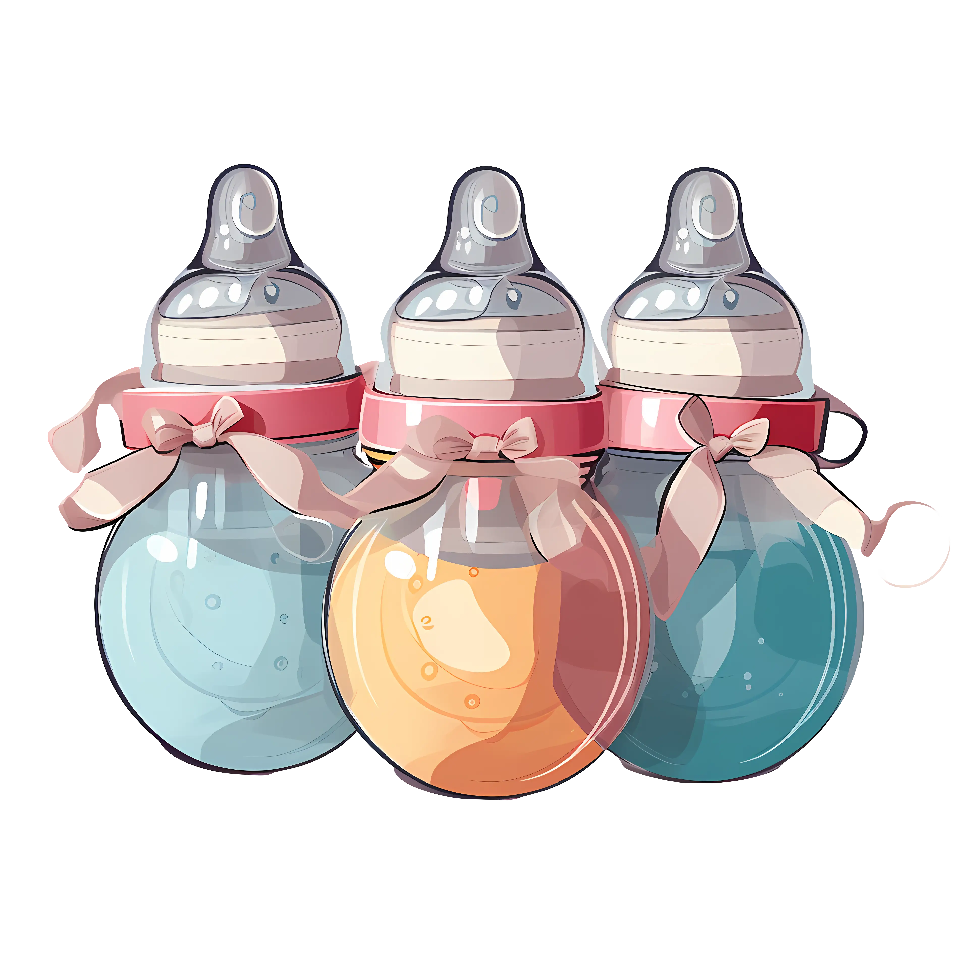 Colorful Cartoon Baby Bottles with Ribbons