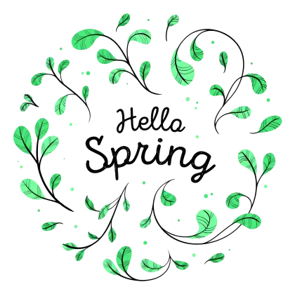 Hello Spring Text with Leaves