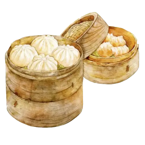 Steamed Buns in Bamboo Baskets for Cuisine