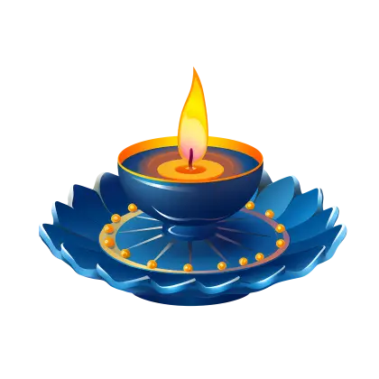 Traditional Blue Diya with Flame for Diwali