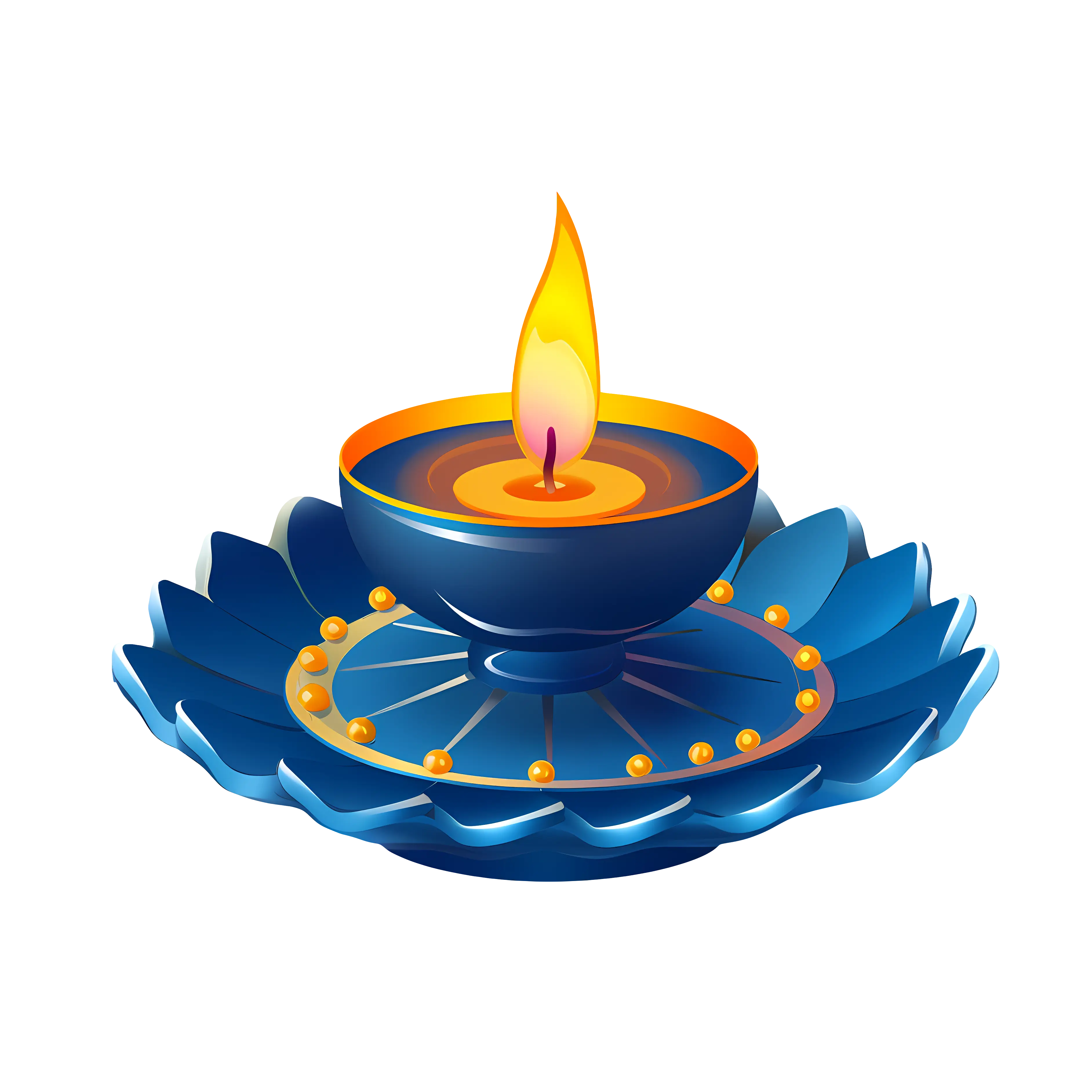 Traditional Blue Diya with Flame for Diwali