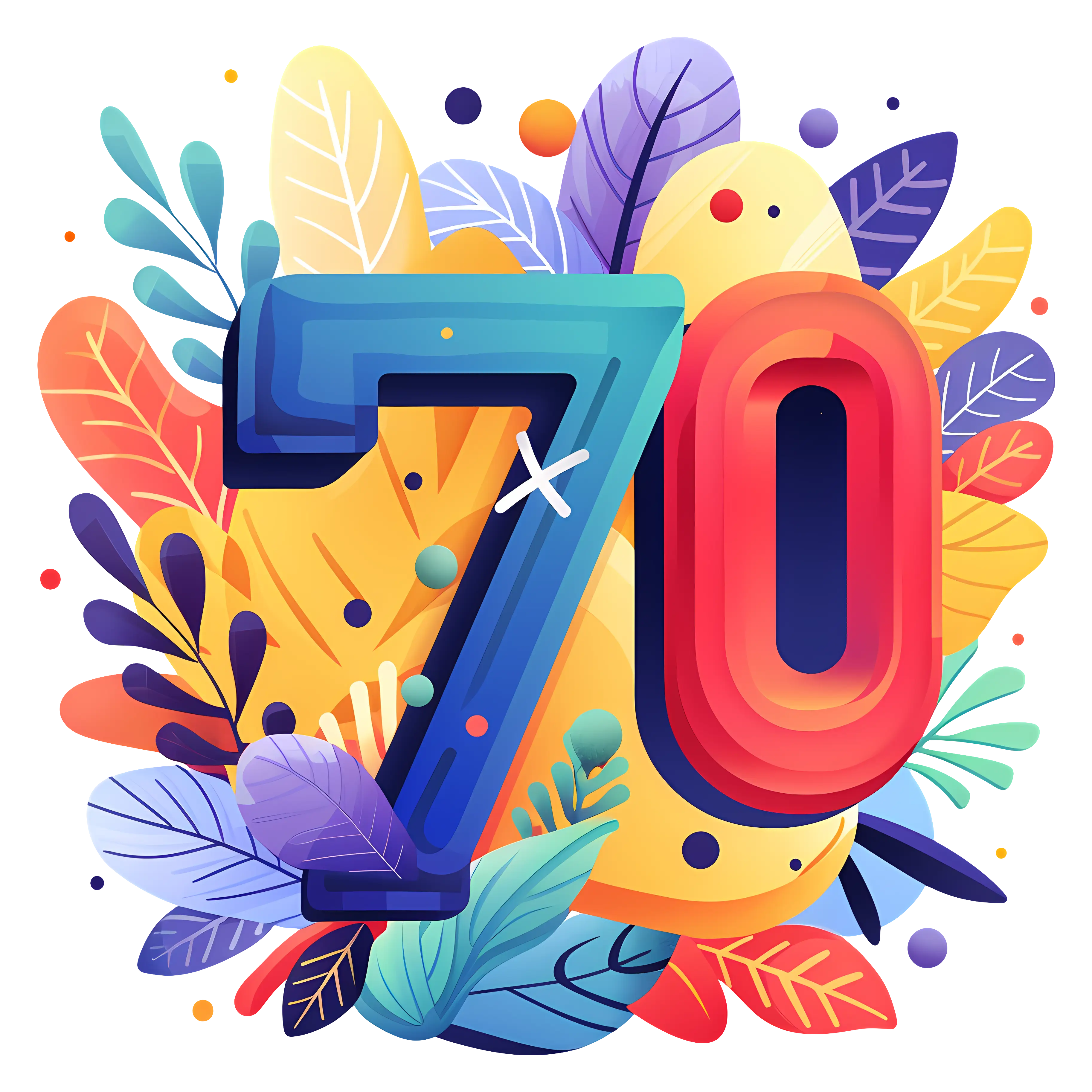 Colorful Number 70 Illustration
