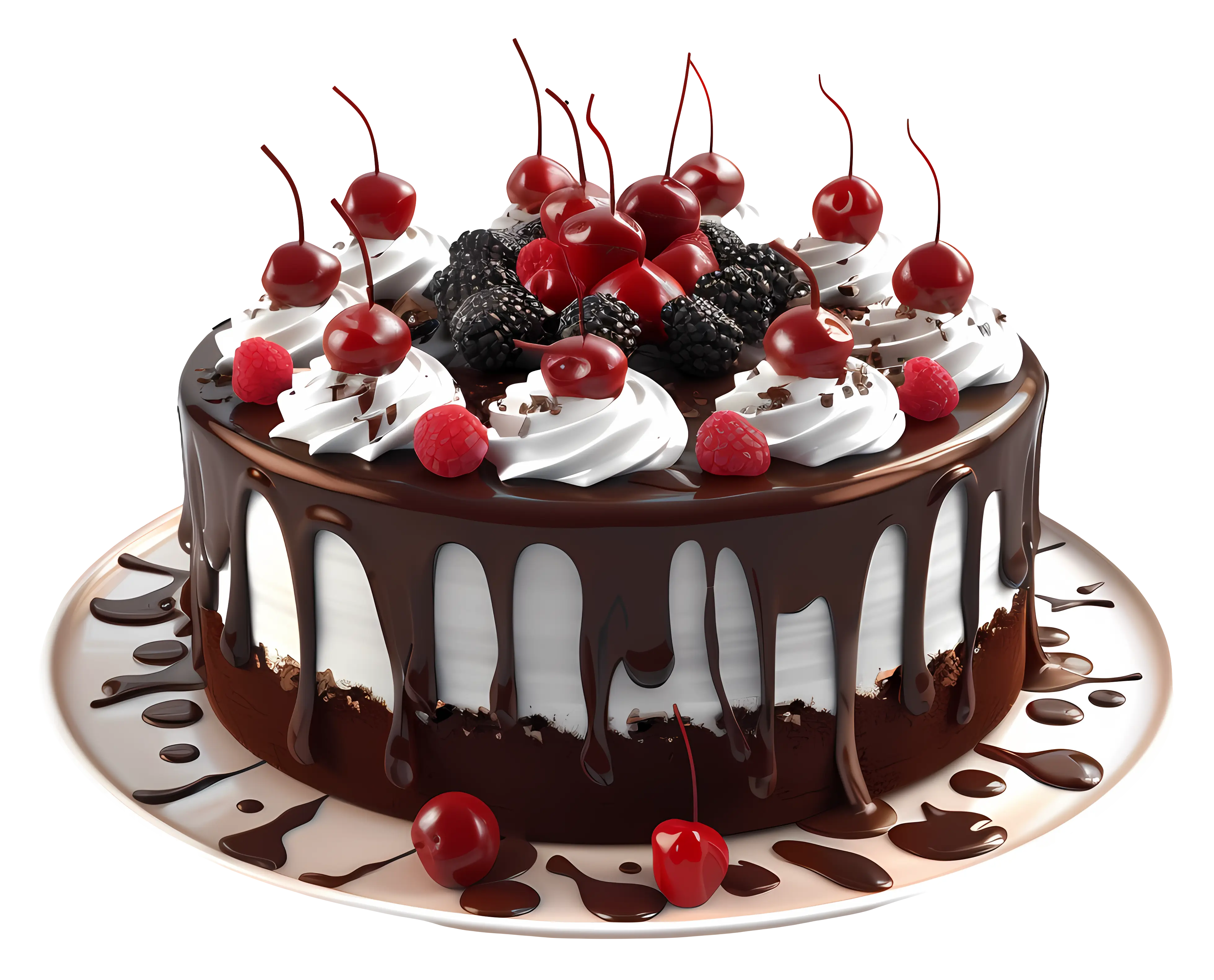 Chocolate Cake with Cherries and Berries