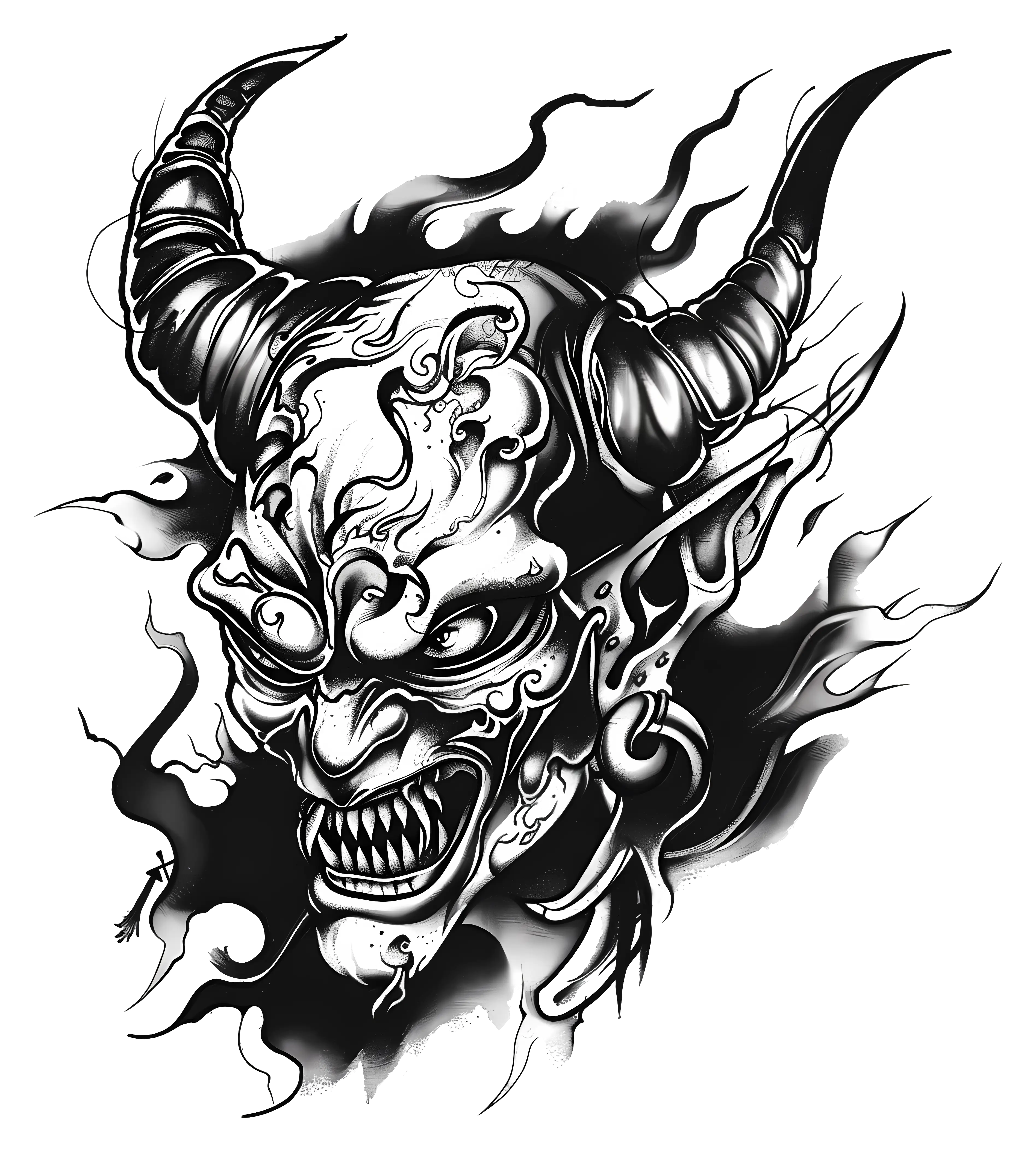 Fiery Demon Face Art