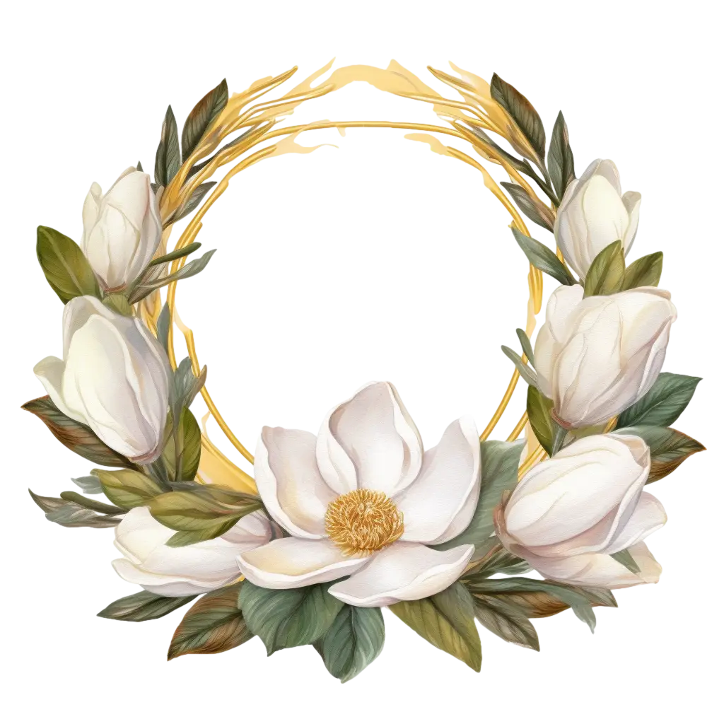 Magnolia Floral Wreath Illustration